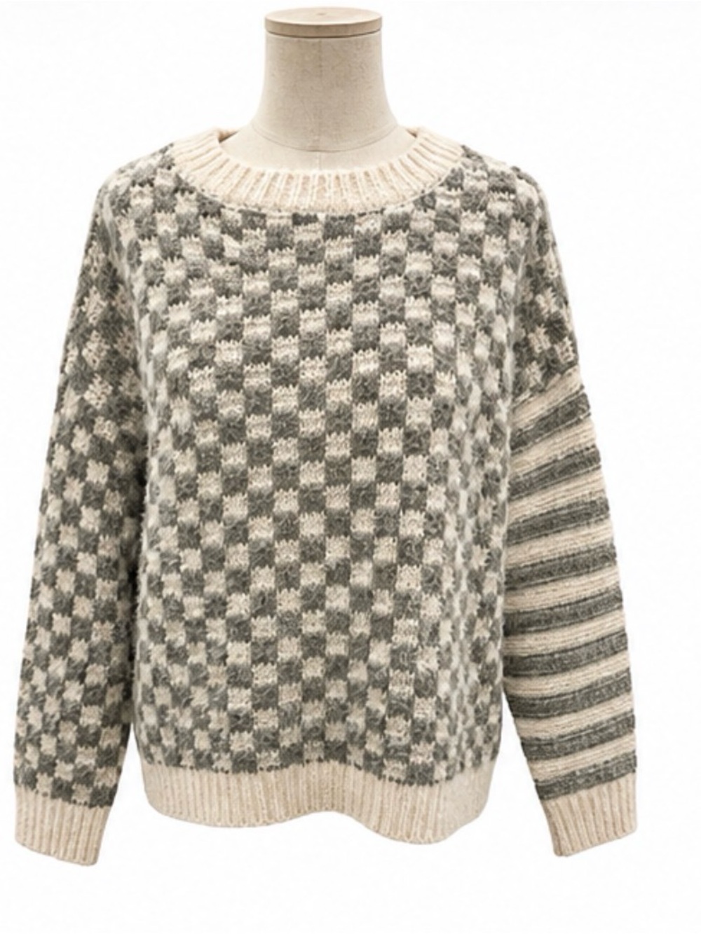 Blu Pepper Gray & Cream Mixed Knit Sweater Size Medium